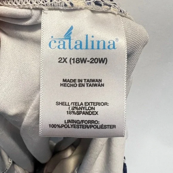 Catalina One Piece Swimsuit Padded Cups Blue Off White Geometric Pattern 18W/20W - Picture 6 of 7